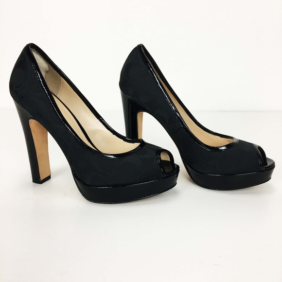 Coach Shoes - Coach Breana Black Signature Peep Toe Heel Size 7